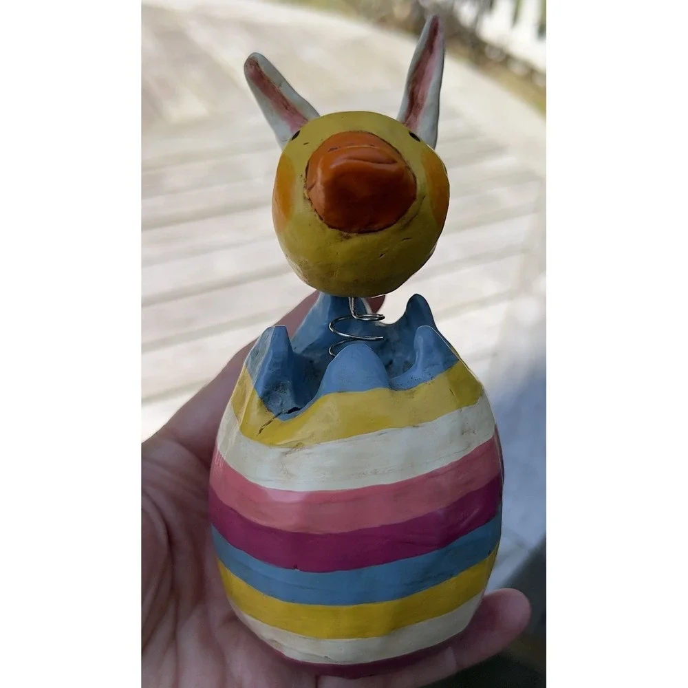 Penny McAllister Duck With Bunny Ears folk art Stripe Egg Easter 2003 Bobblehead